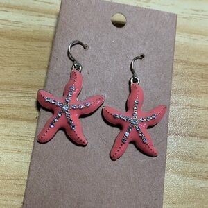 Coral Starfish Rhinestone Drop Earrings